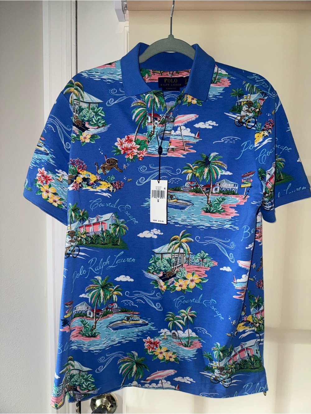 Polo by Ralph Lauren Blue Tropical Print Polo Shirt - Picture 3 of 3
